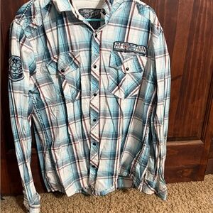 Affliction Blue and Red Plaid Shirt